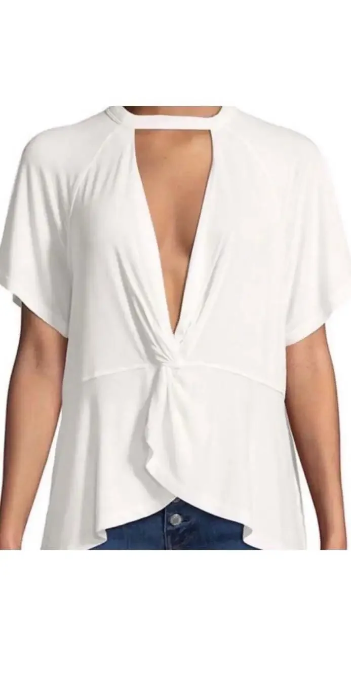 Free People Twist Front Choker Neck Top White XS boho festival chic